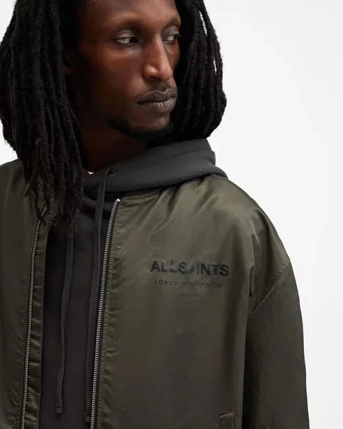 Allsaints Men's Underground Relaxed Fit Bomber Jacket Khaki Green Size XXL - product detail image 5