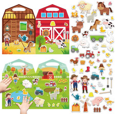 3D Farm Animals Puffy Sticker Book - 100 Pcs Removable Gel Clings for Kids