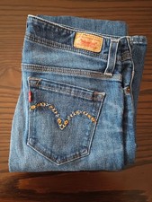 S Levis Jeans Flower Embroidery Medium Wash Flare Wide Leg Bell Bottoms Size 5 M