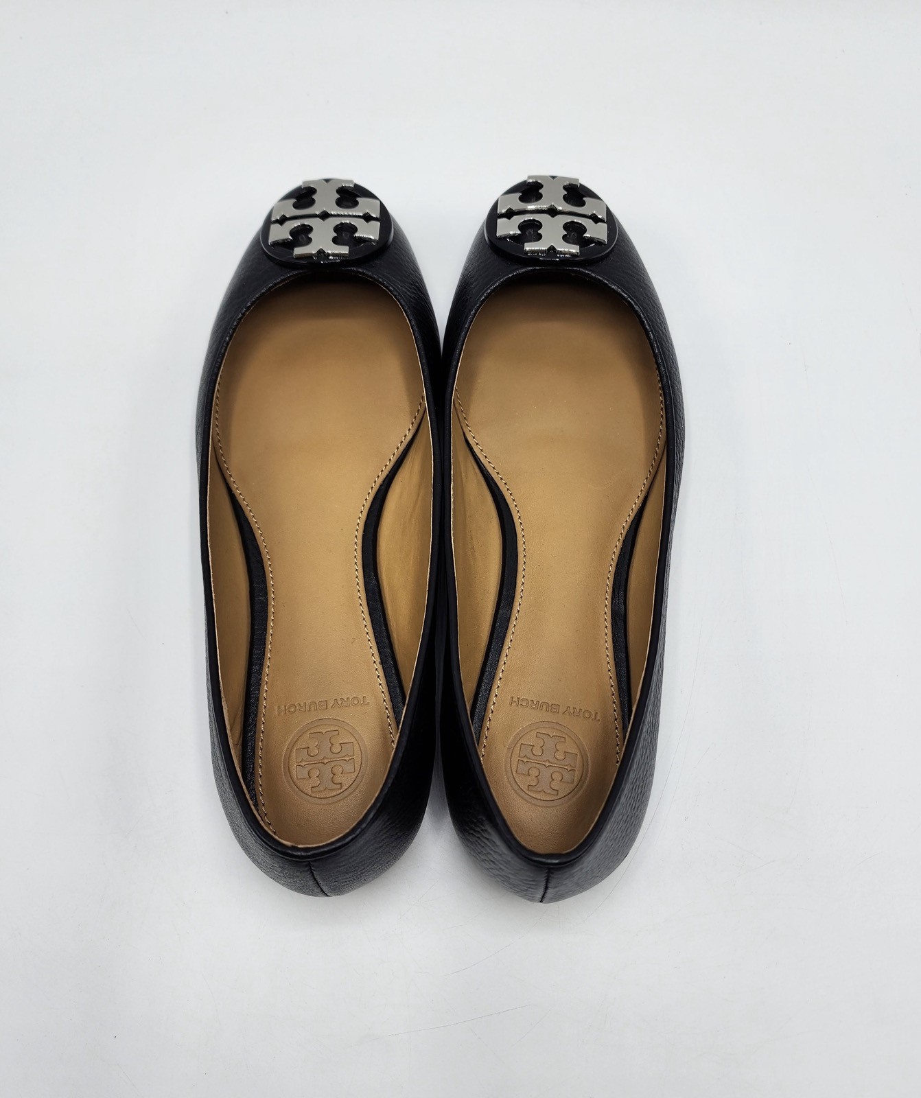 Tory Burch Claire Black Tumbled Leather Ballet Flats Sz 6 US Worn Once thumbnail 8
