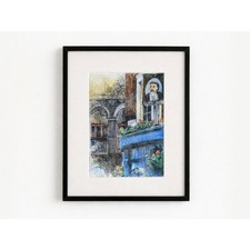 Quadro vintage 1998 Gilbert & Sullivan Pub Londra Wellington St incorniciato