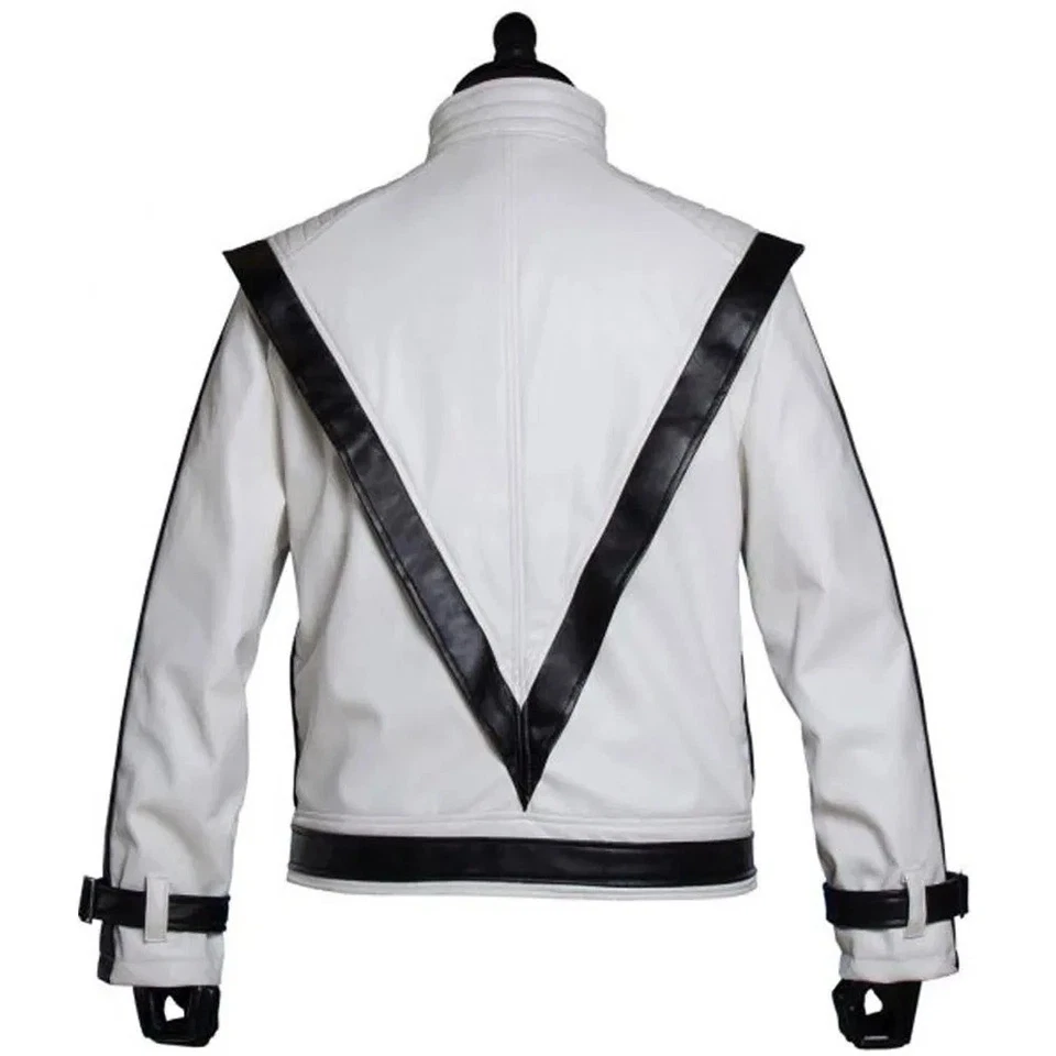 Chaqueta retro de cuero para hombre Michael Jackson Thriller blanca negra Foto 4 de 4
