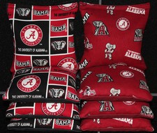 Set of 8 CORNHOLE BEANBAGS made w University of ALABAMA CRIMSON TIDE Fabric
