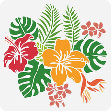 Hibiscus Flower Drawing Stencils, Tropical Plant Hawaiian Flower Reusable Plasti