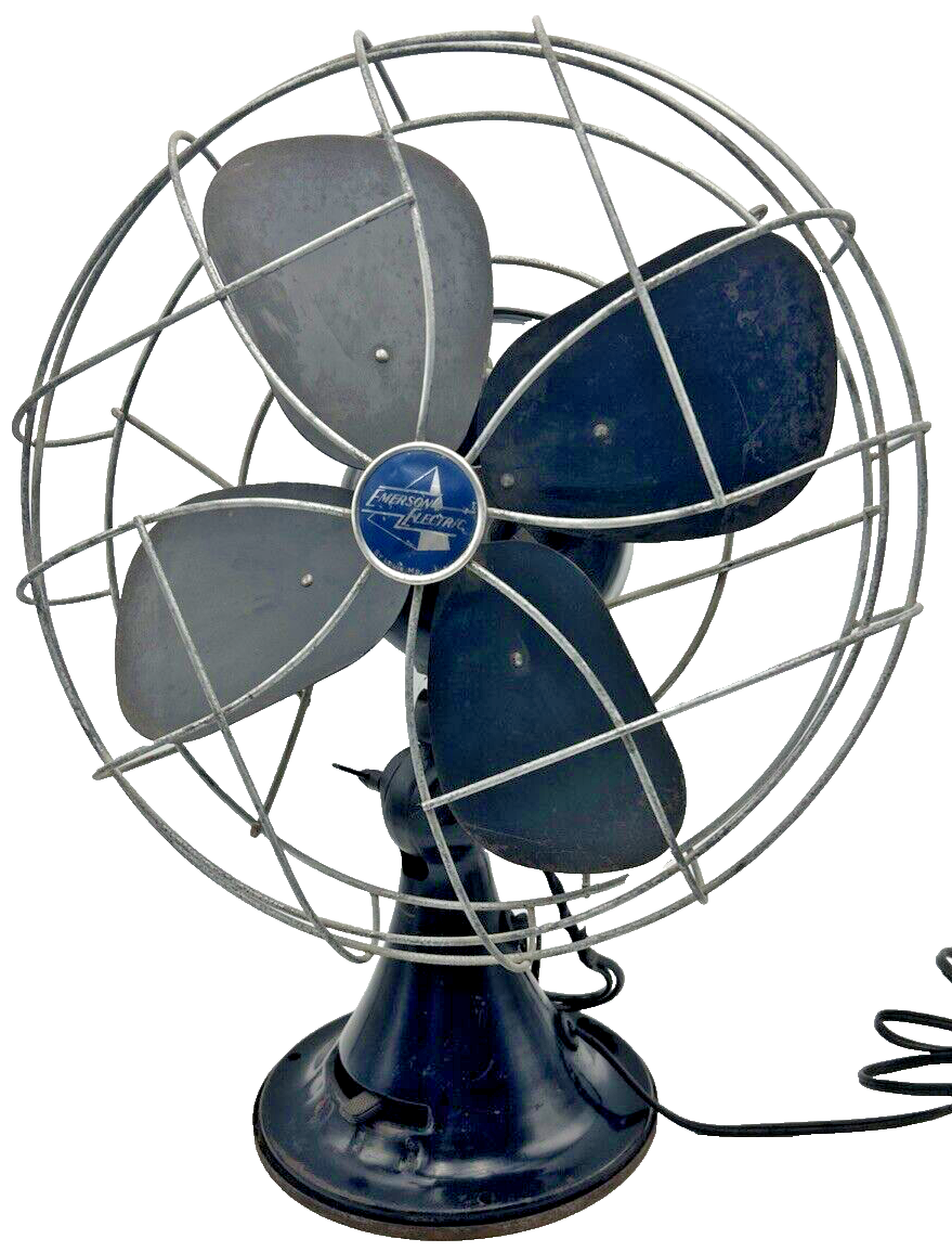 Vintage 1940s Emerson 4-Blade 3-Speed Oscillating Electric Fan Model 79646 AX-image