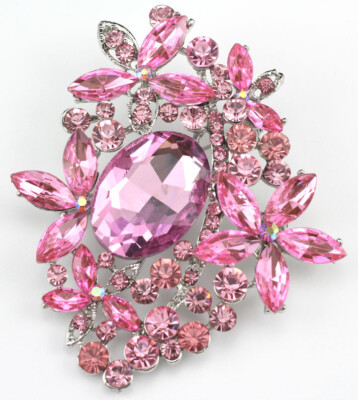 Pink Fancy Austrian Rhinestone Crystal Cluster Bridal Wedding Brooch Pin