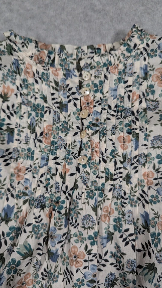 Papo d'Anjo Girl Top 10 Years Floral Pleated Pintucks Popover Cottagecore - Image 3 of 4