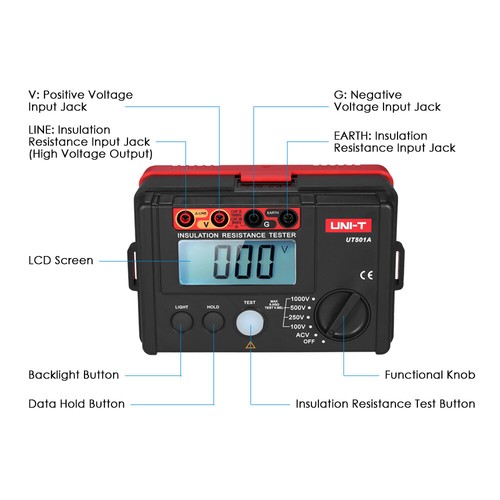 UNI-T UT501A Digital Insulation Resistance Tester Megger Megohmmeter Voltmeter - Picture 3 of 12