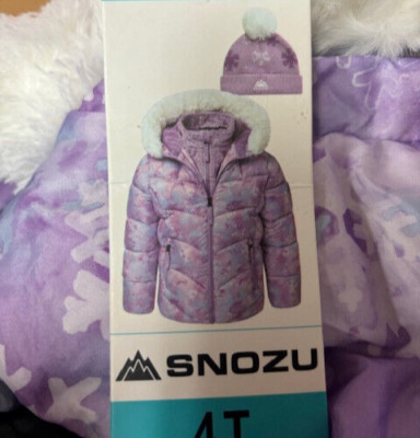 Snooze Jacket Snozu Puffed Jacket with Faux Fur Hood And Beanie( PURPLE SNOWFLAKE, 2T ...