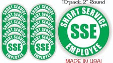 10 pack SSE - SHORT SERVICE EMPLOYEE Vinyl Hard Hat Helmet Stickers Decals Cap