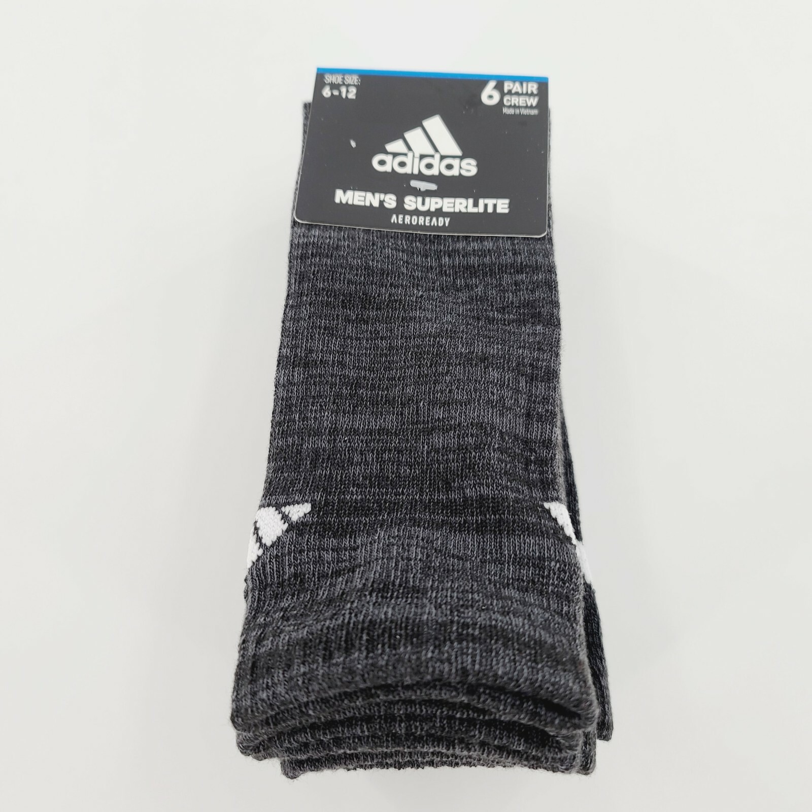NEW Adidas Men's Superlite Crew Socks Black Gray White Aeroready 6