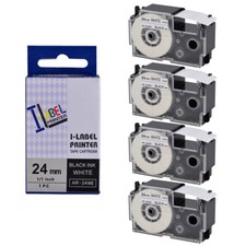 4PK Black on White Tape Cartridge XR-24WE for Casio KL7000 EZ Label 24mm