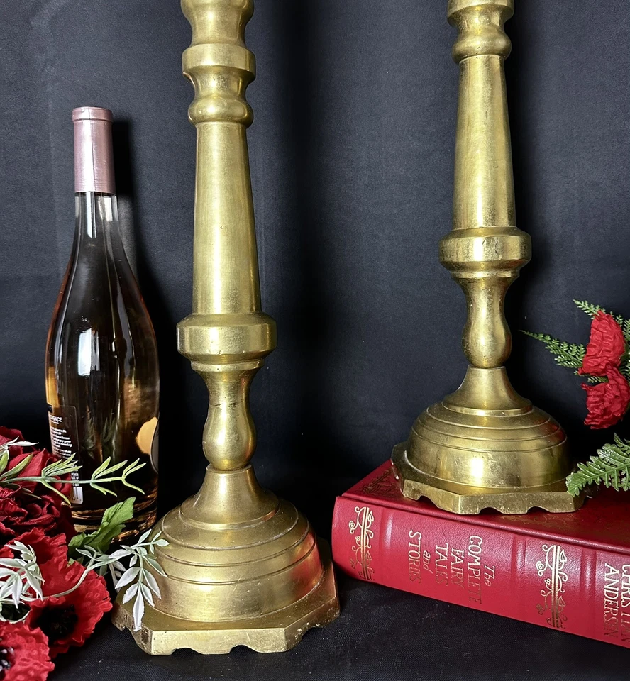 Candle Holders Solid Brass Floor / Hearth Candlesticks Hollywood Glam Wedding * - Image 3 of 4