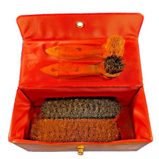 Vintage Kiwi Shoe Shine Kit Horsehair Brushes Made in USA Travel