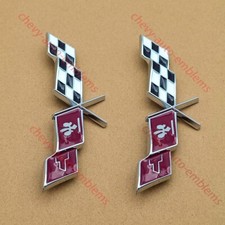 2pcs Silver Fits 1977-1979 C3 Fender Side Emblem Crossed Cross Flags 3d Badg