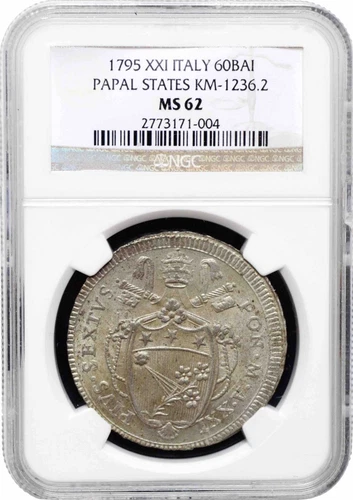 Papal States 60 baiocchi 1795, NGC MS62, "Pope Pius VI (1775 - 1799)"