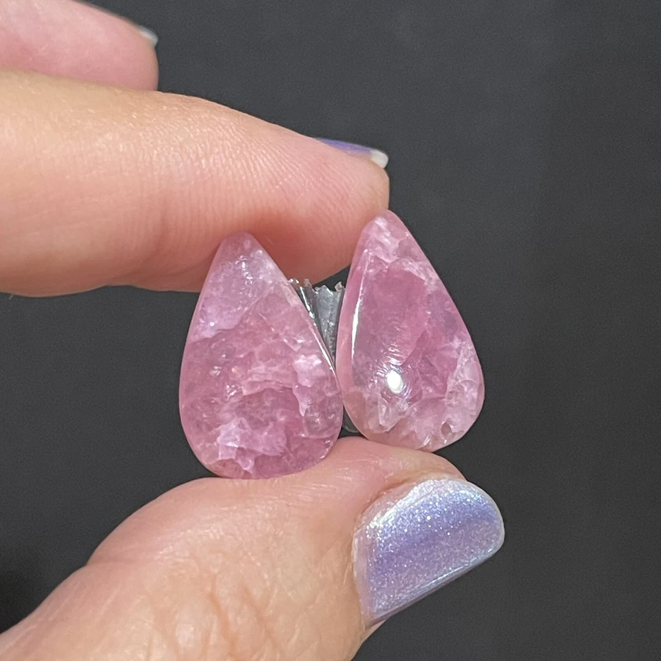 13.2ct 19.6x12.2x3mm Pair Smooth Pink Cobalt Calcite Teardrop Cabochons Gems - Image 4 of 4