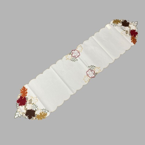 Collections Etc Fall Leaves Table Runner Multicolor Ivory Cut Out Embroidered - Picture 5 of 5