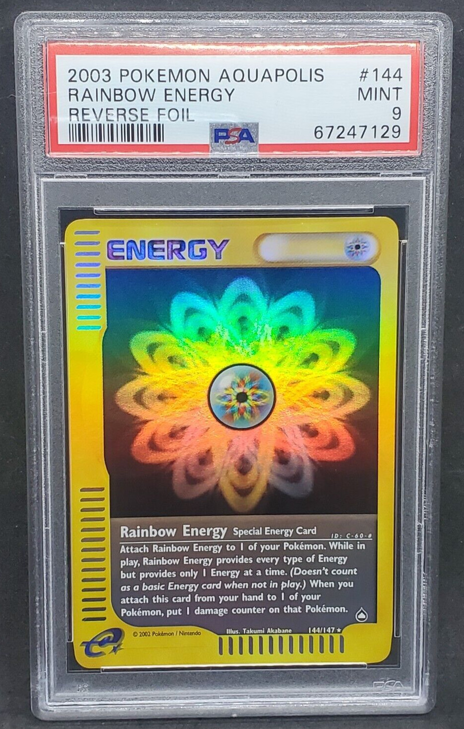 Pokemon PSA 9 MINT Rainbow Energy 144/147 Aquapolis Reverse Holofoil 2003 S#7129