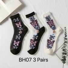 Women Lady Thin Mesh Butterfly Pattern Socks Summer Sheer Ankle Socks