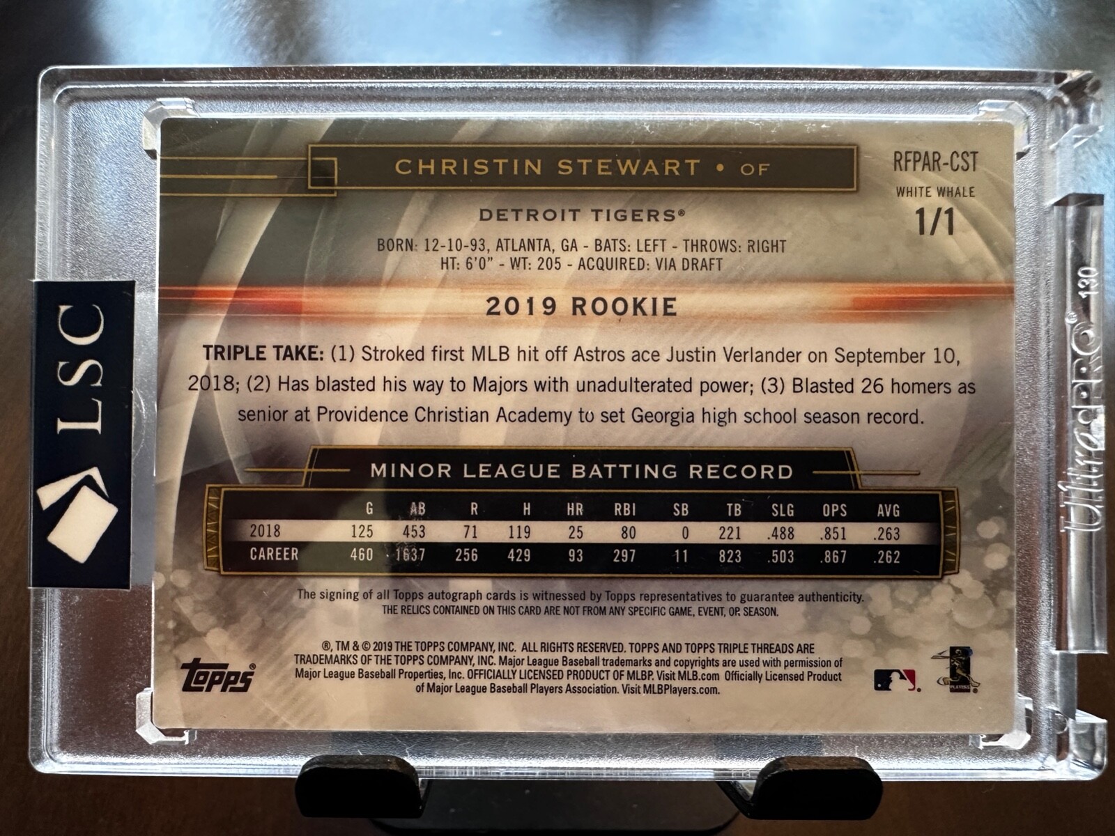 TOPPS TRIPLE THREADS AUTO RELIC 2019 ROOKIE CHRISTIAN STEWART 1/1 RFPAR-CST view 3