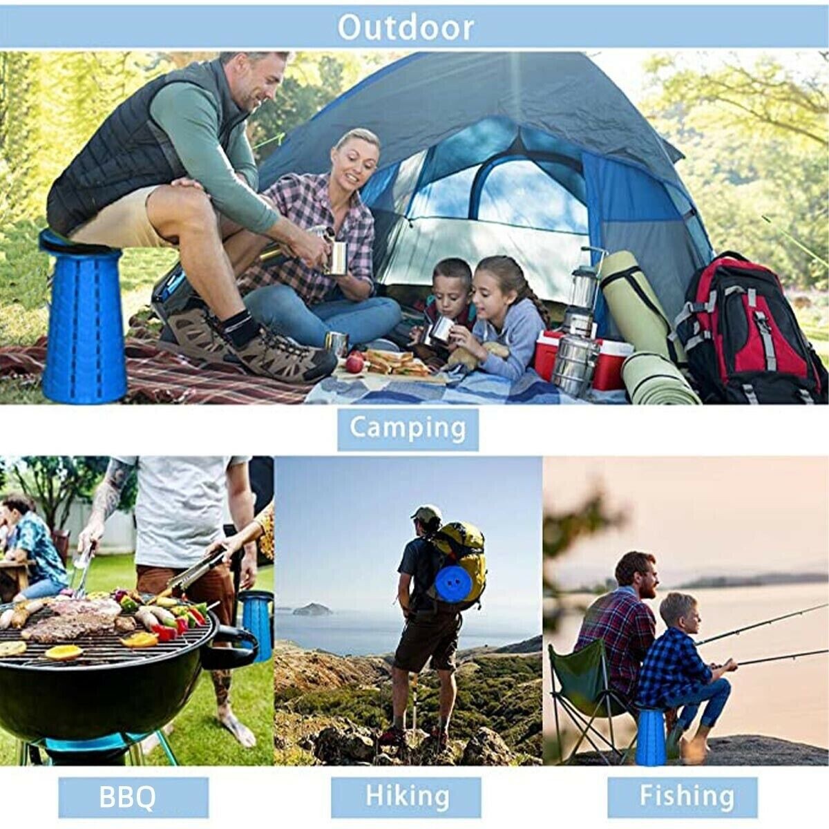 Folding Stool Portable Telescopic Chair Seat Camping Retractable Outdoor Fishing