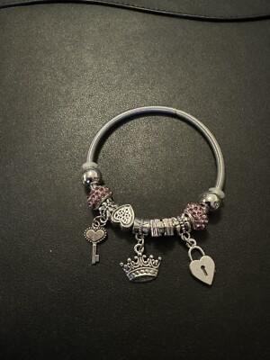 Crown Lock and Key Beaded Snake Chain Bracelet