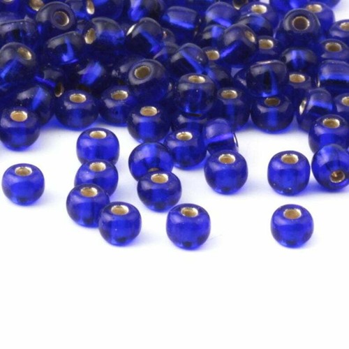Lot (270) Rare vintage Czech silver lined cobalt blue seed glass beads 3mm