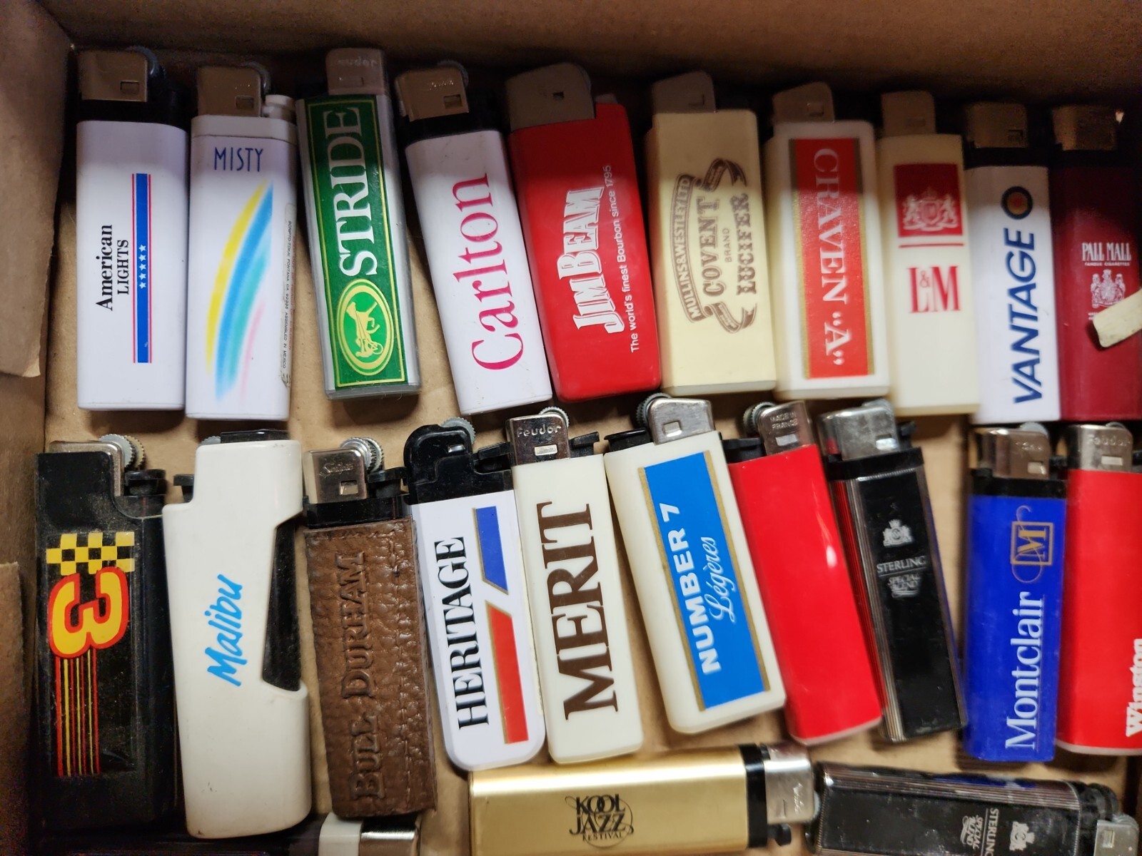 Vtg Lighter Lot Advertising Adjustable Flame Cigarette Case Promo Merit Drum PM+