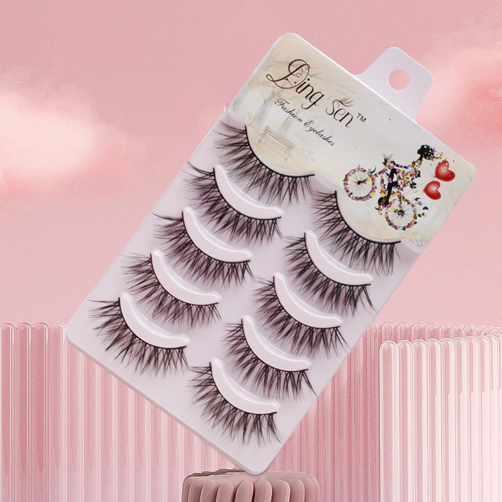 5 Pairs Natural Messy Cross Eye Lashes Makeup Handmade Black Soft W6T0