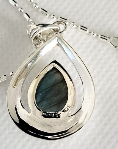 Natural Labradorite Pendant 925 Sterling Silver Signed YT 20" Bead Bar Chain SLP - Picture 6 of 9