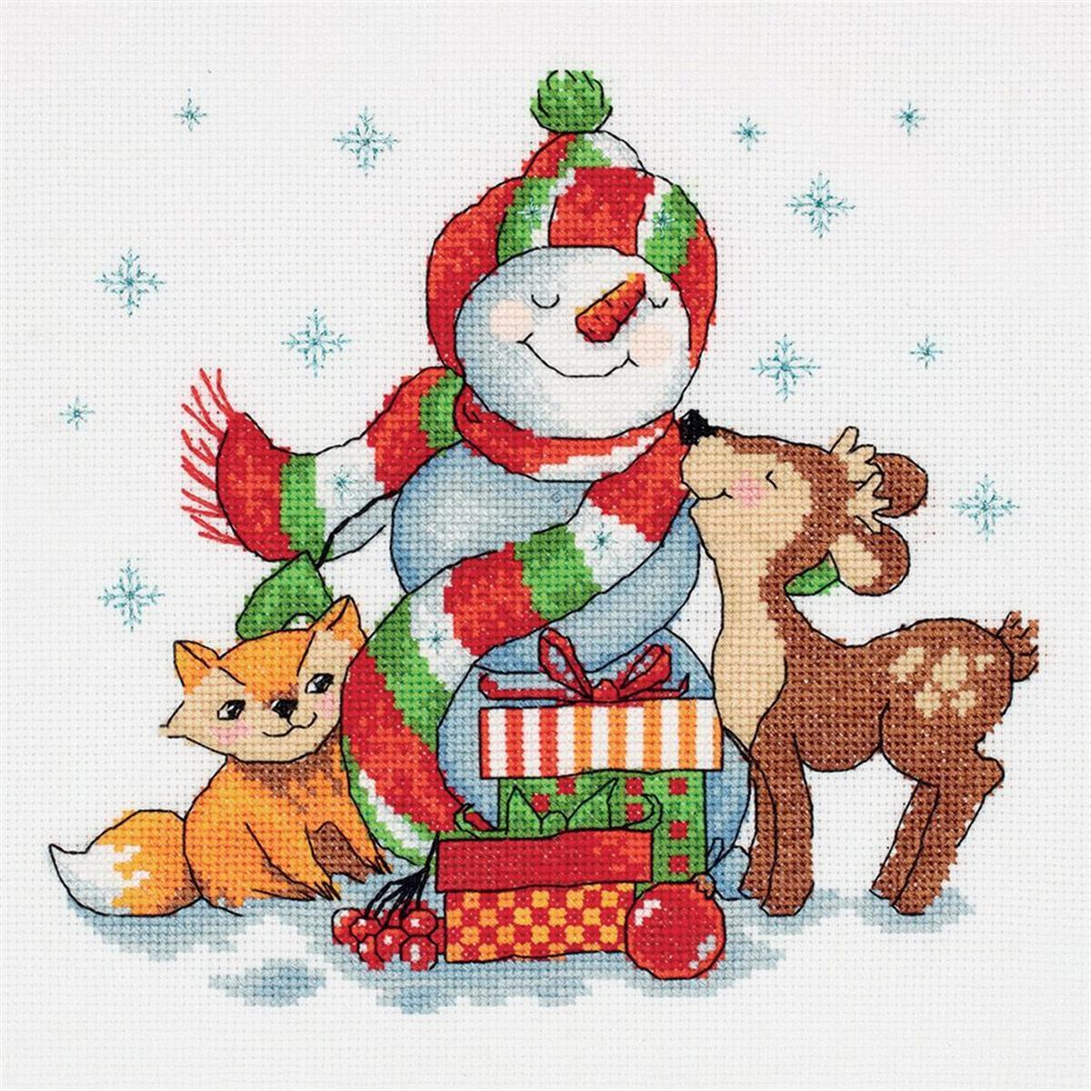Klart counted cross stitch kit ""Snowman with Gifts"" 21x20cm, DIY