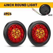 2x 4" Red Round Amber 16 LED Brake Turn Stop Signal Tail Light Truck Trailer RV