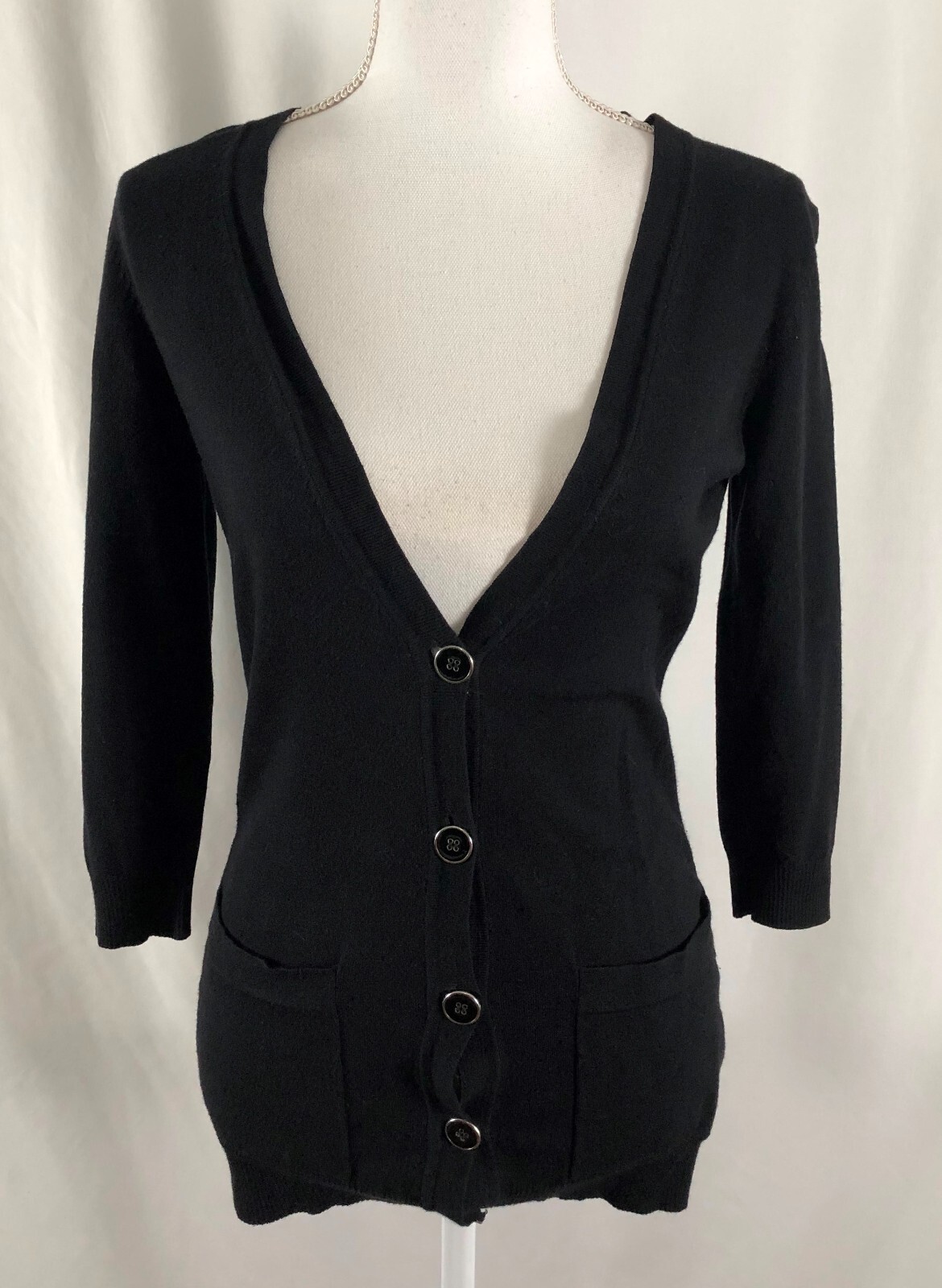 Cache Womens Cardigan Solid Black Button Down V N… - image 1