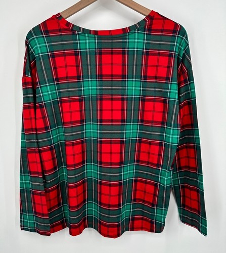 Joyspun Pajama Top Women Medium Red Green Gingham Cheers Christmas NWT - Picture 4 of 9