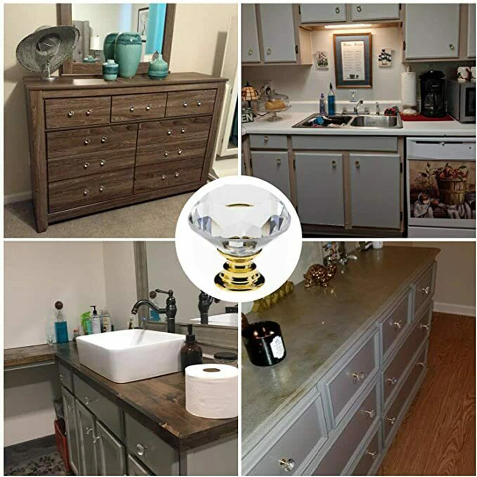 8/16/24/32X Crystal Diamond Door Knobs- Cupboard Drawer Cabinet Furniture Handle - Image 4 of 4