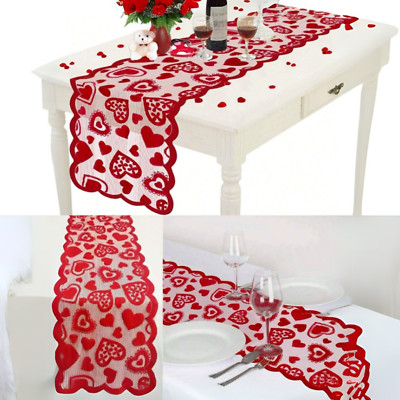 1pc Valentine's Day Heart Lace Table Runner Red Heart Tablecloth Table ...