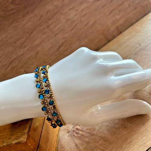 Vintage Gold and Blue Rhinestone Pair of Bracelets - Picture 6 of 9