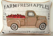 Fall/Autumn- Words "Farm Fresh Apples", Advertisement, Truck Tapestry Pillow New