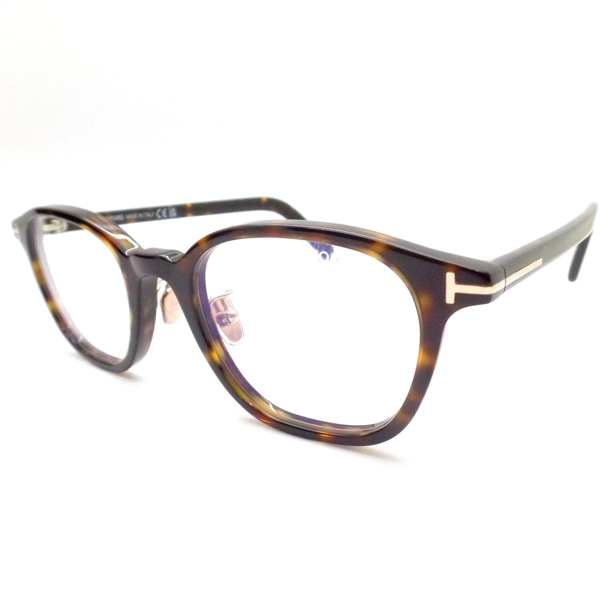 Tom Ford FT 5858 052 Shiny Dark Havana 49mm Pads Blue Block New Authentic Frames