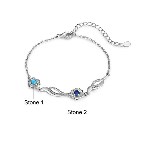 Personalized Birthstone Rose Bracelet - Custom 1-4 Names Family Birthstones - Picture 8 of 9