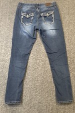 Maurices Women's Jeans Tapered Leg Stretch Blue Denim Size L Reg Embellished