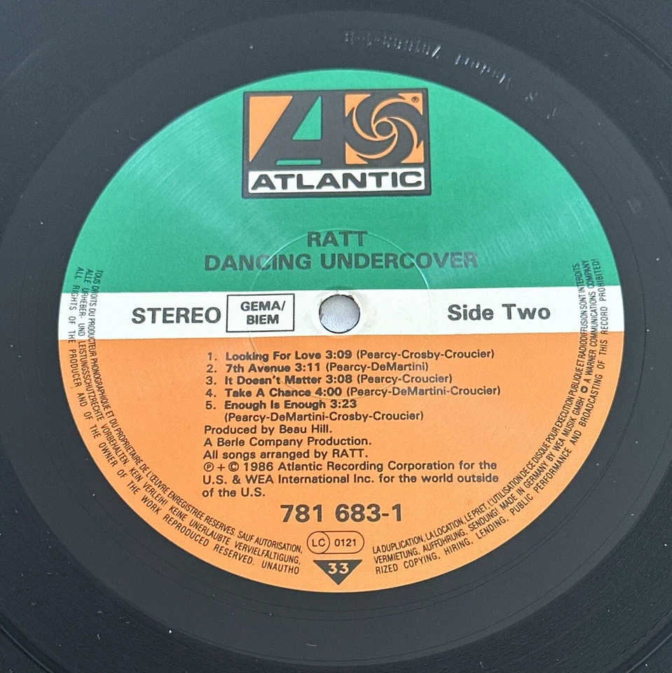 Ratt Dancing Undercover LP vinyl Germany Atlantic 1986 + inner 7816831 Ex / Ex - Image 4 of 4