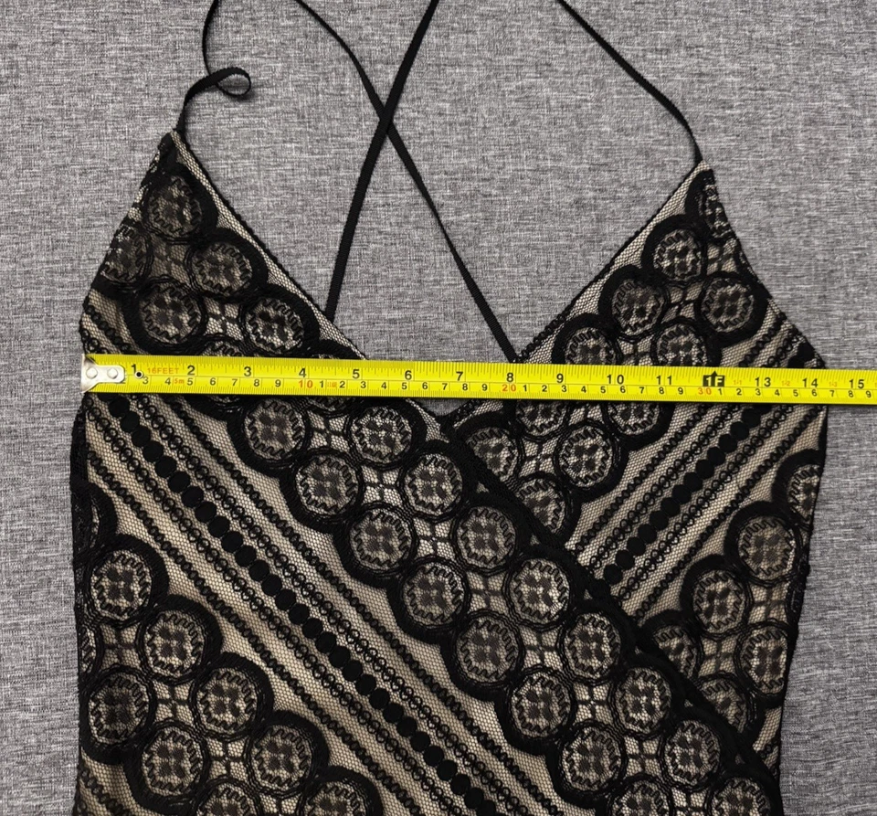 Vestido De Colección Tracy Reese Romántico Negro Encaje Beige Seda Alto-Bajo Midi Espalda Cruzada 4 Foto 4 de 4