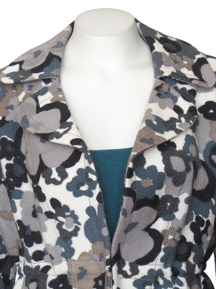 AKRIS PUNTO Jacket sz 10 US/42 F/40 D Taupe/Teal Multi Floral Woven Wool Blazer - Image 3 of 4