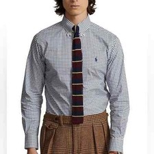 Polo Classic Fit Stretch Button-Down Collar Checked Poplin Dress Shirt S
