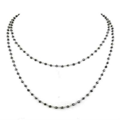 #ad Certified 3 mm 36quot; Round Black Diamond Long Chain Necklace with Silver Clasp $319.00