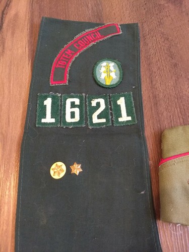Boy Scout Lot Vintage Sash Hat Knife and Spoon Utensil Kit Leather Sheath Pouch - Picture 2 of 5