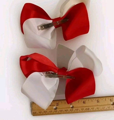 Vintage Red & White Hair Bows ( 2 )- 6 Inch - bows - Picture 7 of 8
