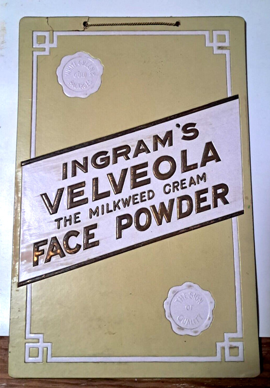Vintage Art Deco INGRAM'S  VELVEOLA  CREAM Face Powder Advertising Sign